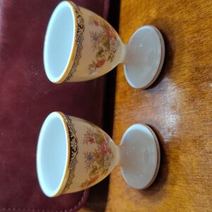 Elegant Floral Porcelain Egg Cups in White and Blue - Set of 2